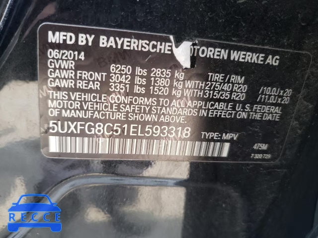 2014 BMW X6 XDRIVE5 5UXFG8C51EL593318 зображення 9