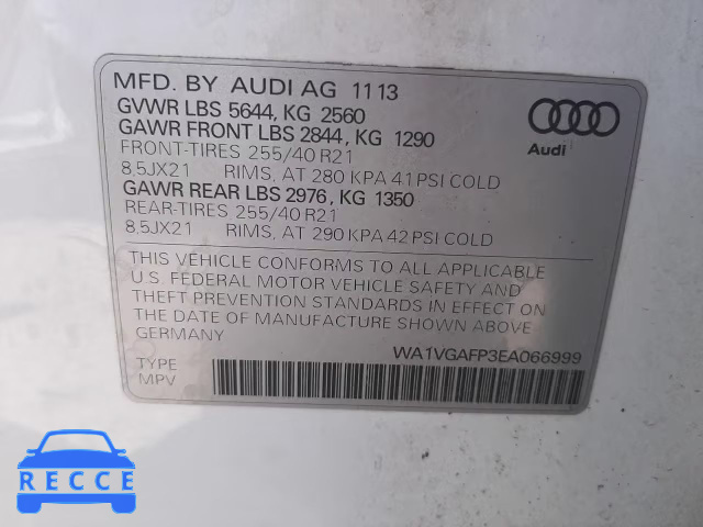 2014 AUDI SQ5 PRESTI WA1VGAFP3EA066999 image 9