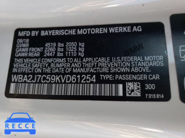 2019 BMW M240XI WBA2J7C59KVD61254 image 9