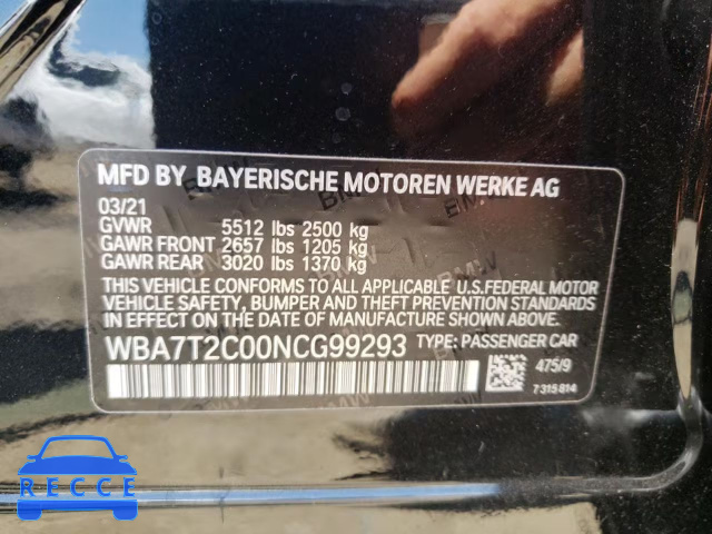 2022 BMW 740 I WBA7T2C00NCG99293 image 9