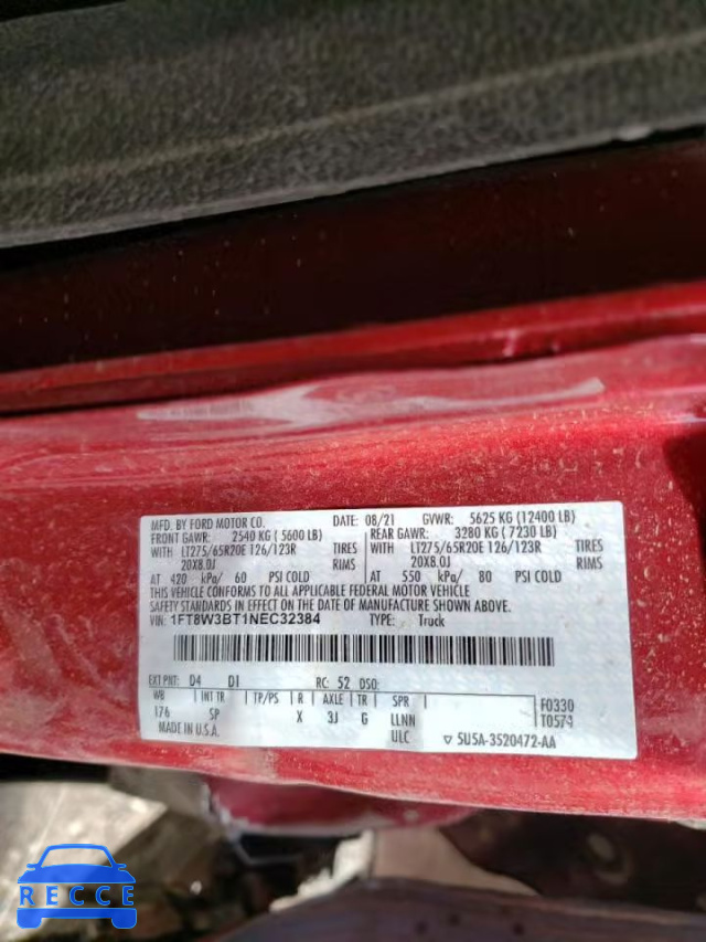 2022 FORD F350 SUPER 1FT8W3BT1NEC32384 image 9