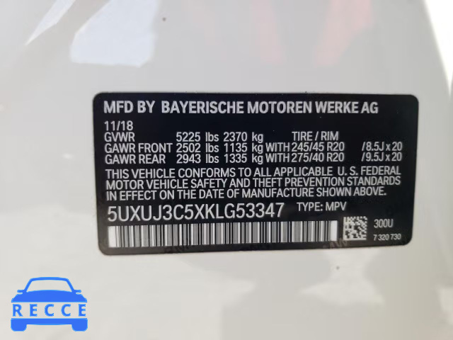 2019 BMW X4 XDRIVE3 5UXUJ3C5XKLG53347 image 9