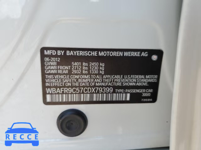 2012 BMW 550I WBAFR9C57CDX79399 image 9