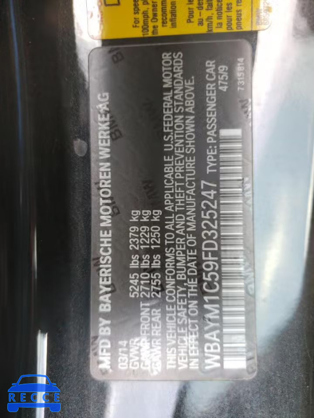 2015 BMW 650 XI WBAYM1C59FD325247 image 9