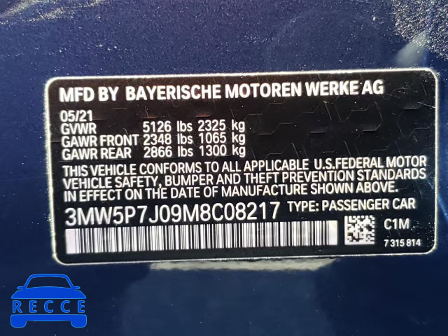 2021 BMW 330E 3MW5P7J09M8C08217 зображення 9