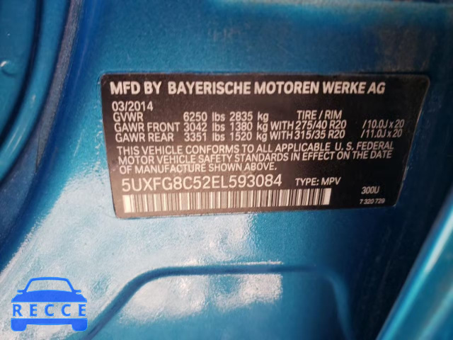 2014 BMW X6 XDRIVE5 5UXFG8C52EL593084 зображення 9