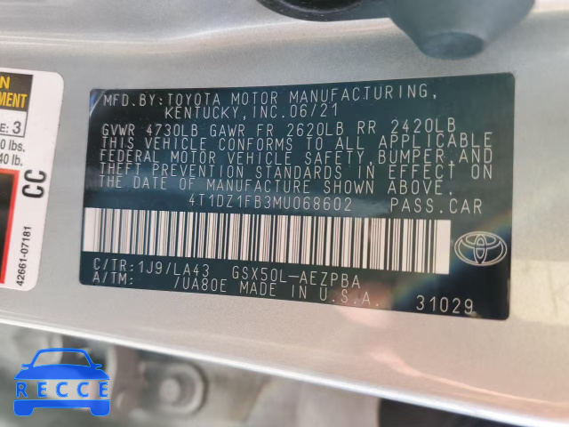 2021 TOYOTA AVALON LIM 4T1DZ1FB3MU068602 image 9