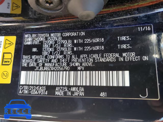 2017 LEXUS NX 300H JTJBJRBZXH2056790 image 9