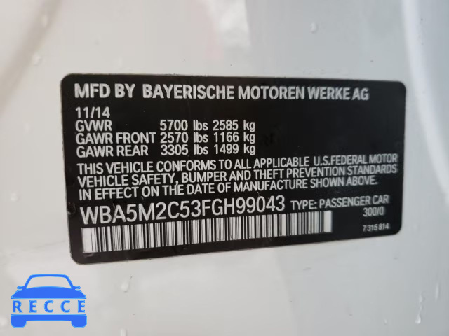 2015 BMW 535 IGT WBA5M2C53FGH99043 зображення 9