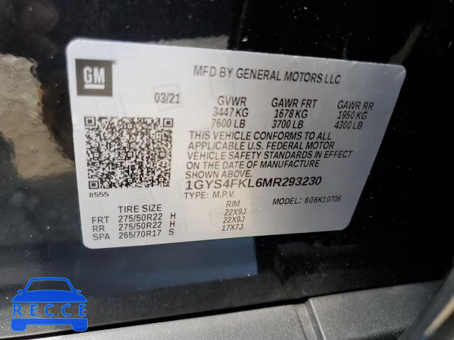 2021 CADILLAC ESCALADE S 1GYS4FKL6MR293230 image 9