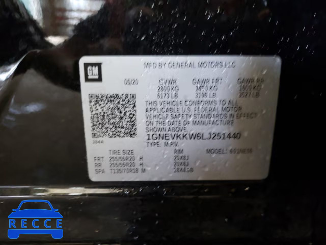 2020 CHEVROLET TRAVERSE P 1GNEVKKW6LJ251440 зображення 9