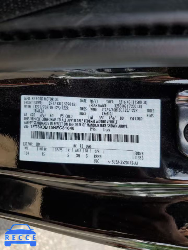 2022 FORD F350 SUPER 1FT8X3BT5NEC81648 image 9
