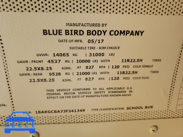 2018 BLUE BIRD SCHOOL BUS 1BAKGCBA7JF341349 Bild 9