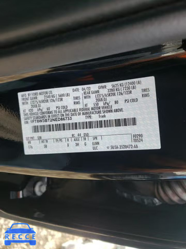 2022 FORD F350 SUPER 1FT8W3BT2NED86733 image 9