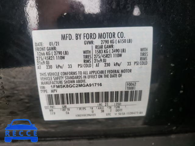 2021 FORD EXPLORER S 1FM5K8GC2MGA91716 image 9