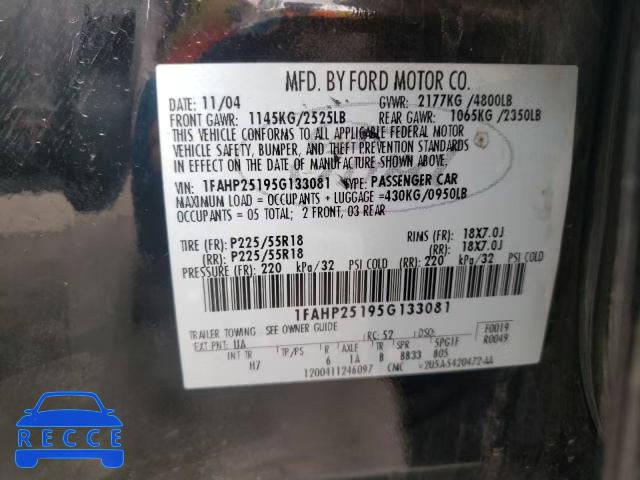 2005 FORD 500 1FAHP25195G133081 image 9