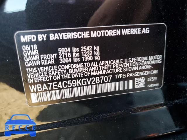 2019 BMW 740 XI WBA7E4C59KGV28707 image 9