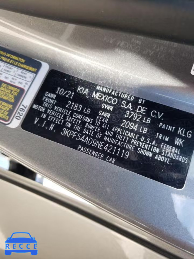 2022 KIA FORTE GT L 3KPF54AD9NE421119 Bild 9
