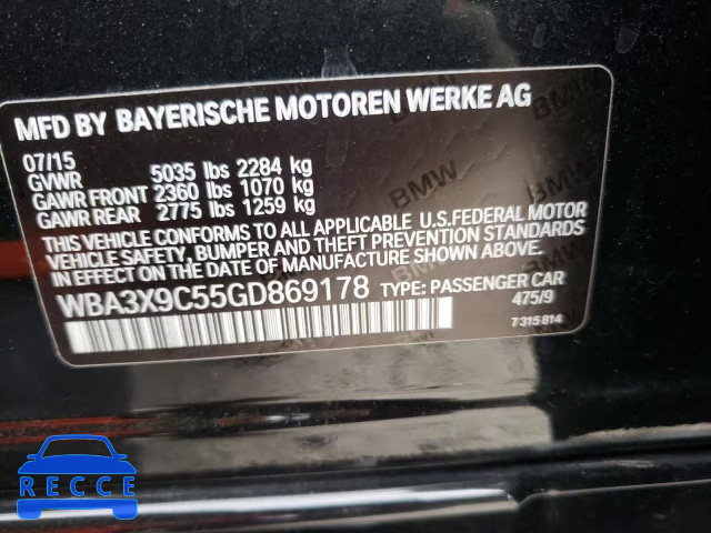 2016 BMW 335 XIGT WBA3X9C55GD869178 зображення 9