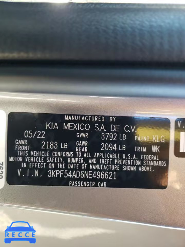 2022 KIA FORTE GT L 3KPF54AD6NE496621 image 9