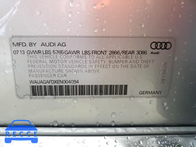 2014 AUDI A8 QUATTRO WAUAGAFDXEN004094 image 9