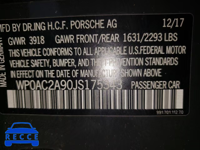 2018 PORSCHE 911 GT3 WP0AC2A90JS175343 image 9