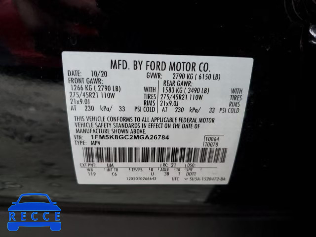 2021 FORD EXPLORER S 1FM5K8GC2MGA26784 Bild 9