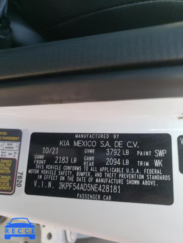 2022 KIA FORTE GT L 3KPF54AD5NE428181 image 9