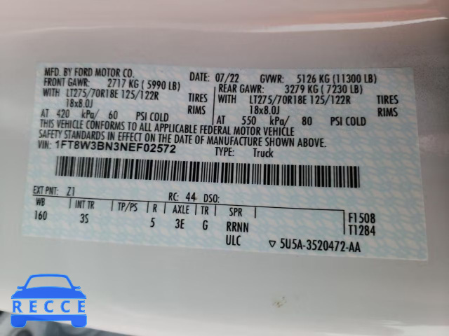 2022 FORD F350 SUPER 1FT8W3BN3NEF02572 image 9