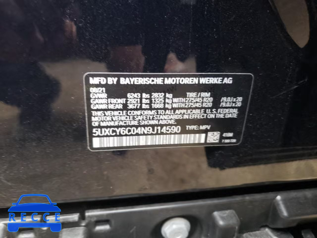 2022 BMW X6 XDRIVE4 5UXCY6C04N9J14590 image 9
