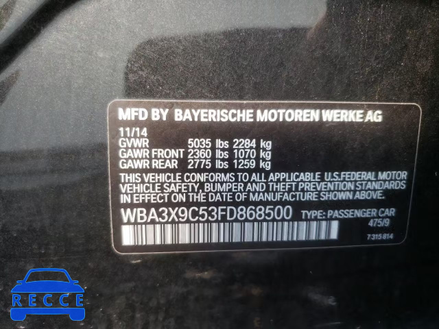 2015 BMW 335 XIGT WBA3X9C53FD868500 image 9