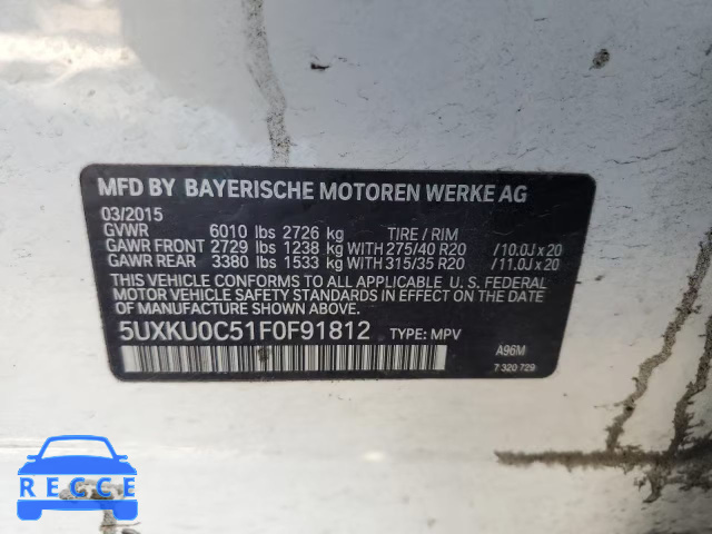 2015 BMW X6 SDRIVE3 5UXKU0C51F0F91812 image 9