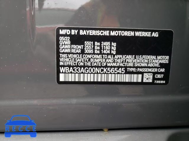 2022 BMW 530XE WBA33AG00NCK56545 image 9