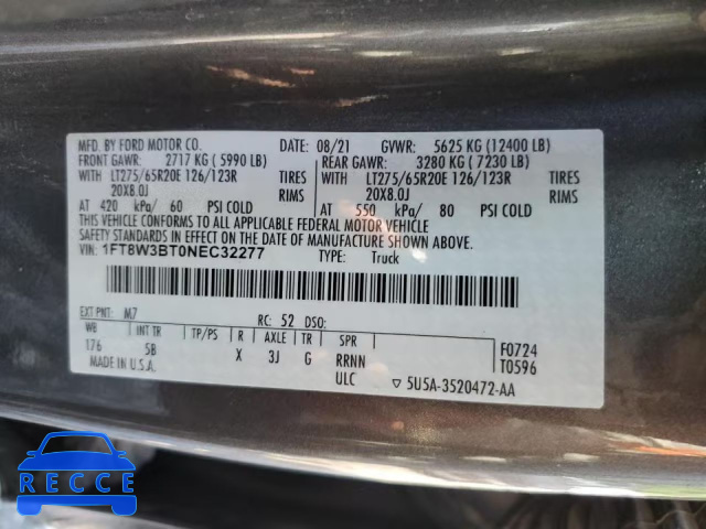 2022 FORD F350 SUPER 1FT8W3BT0NEC32277 image 9