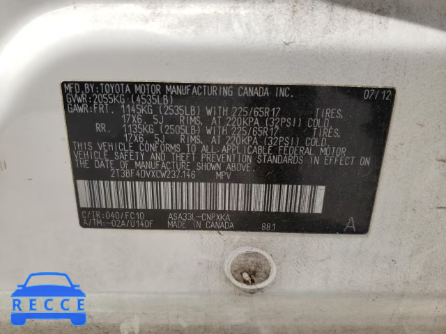 2012 TOYOTA RAV 4 2T3BF4DVXCW237146 image 9