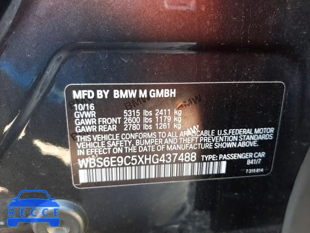 2017 BMW M6 GRAN CO WBS6E9C5XHG437488 image 9