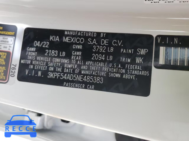 2022 KIA FORTE GT L 3KPF54AD5NE485383 Bild 9