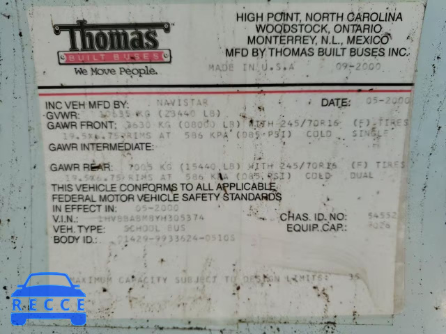 2000 INTERNATIONAL 3000 3800 1HVBBABM8YH305374 image 9