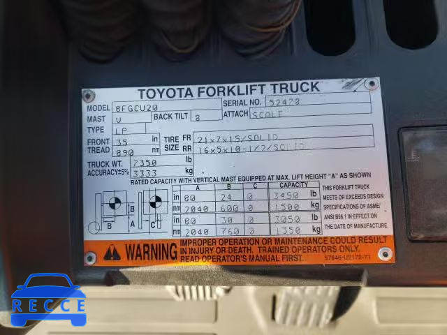 2014 TOYOTA FORKLIFT 52478 зображення 9