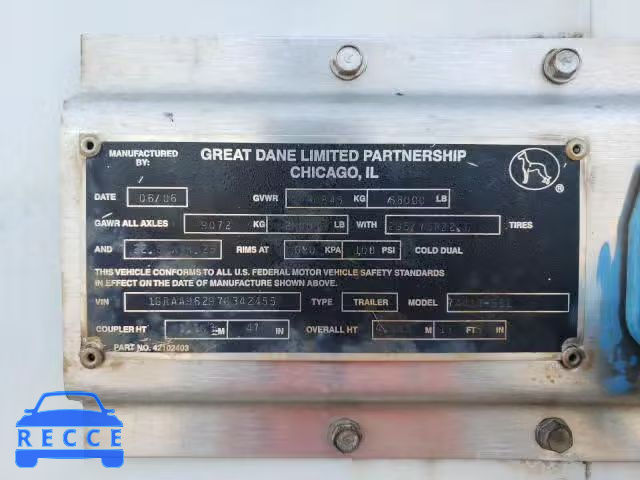 2007 GREAT DANE TRAILER TRAILER 1GRAA96297G342455 image 9