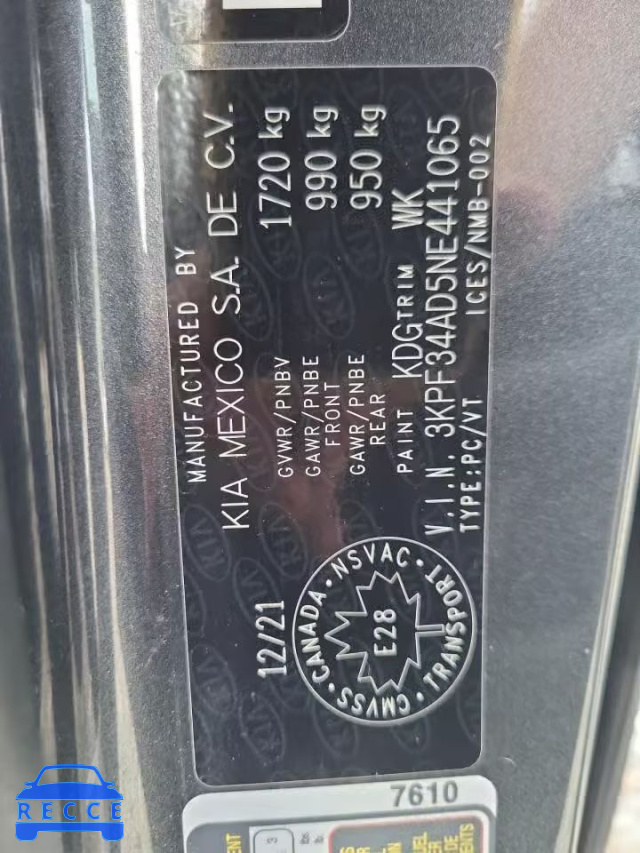 2022 KIA FORTE GT L 3KPF34AD5NE441065 image 9