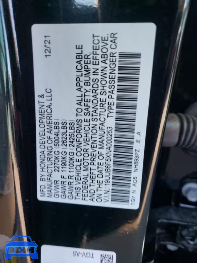 2022 ACURA TLX TECH A 19UUB6F5XNA000253 Bild 9