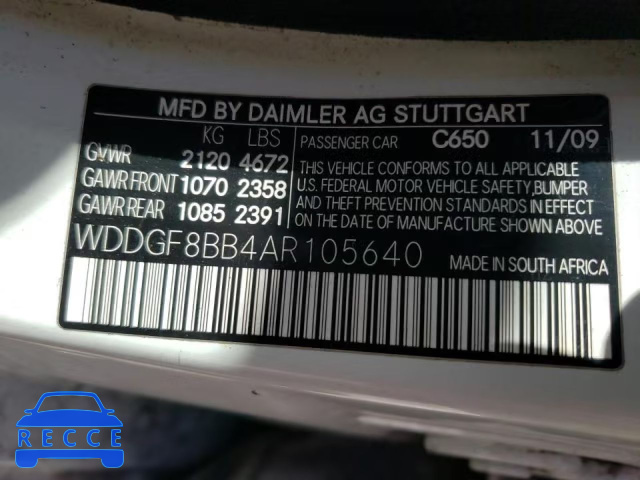 2010 MERCEDES-BENZ 300-CLASS WDDGF8BB4AR105640 зображення 9