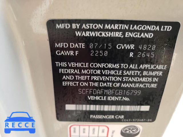 2015 ASTON MARTIN DB9 SCFFDAFM0FGB16799 image 9