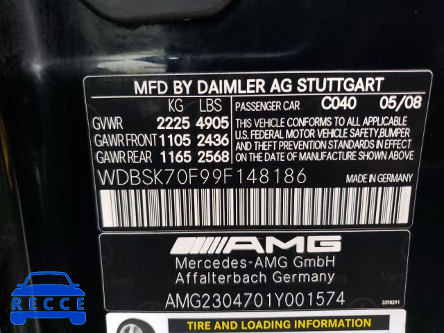 2009 MERCEDES-BENZ SL 63 AMG WDBSK70F99F148186 image 9