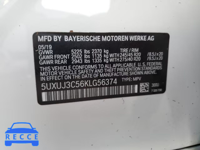 2019 BMW X4 XDRIVE3 5UXUJ3C56KLG56374 image 9