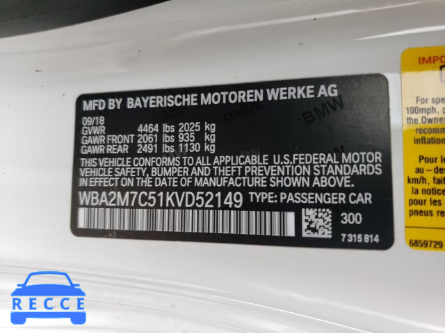 2019 BMW 230I WBA2M7C51KVD52149 зображення 9