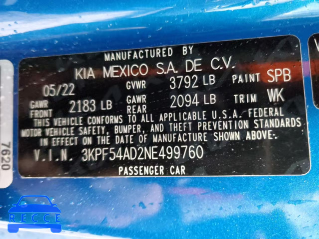 2022 KIA FORTE GT L 3KPF54AD2NE499760 Bild 9