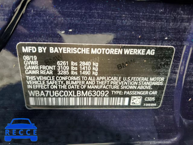 2020 BMW M760 XI WBA7U6C0XLBM63092 image 9