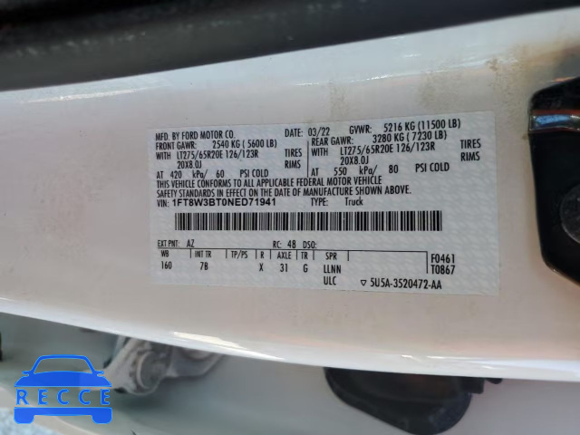 2022 FORD F350 SUPER 1FT8W3BT0NED71941 image 9